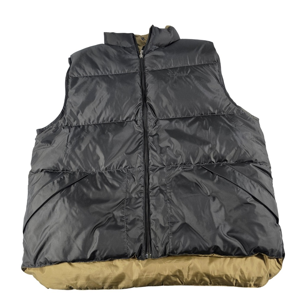 LL Bean Mens Reversible Goose Down Puffer Vest Black Tan OVC66 Large